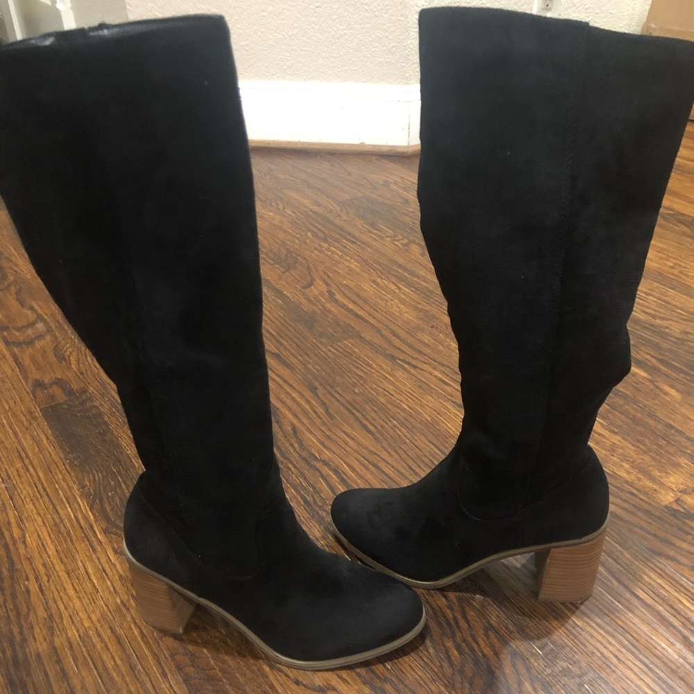 Black knee high suede boots